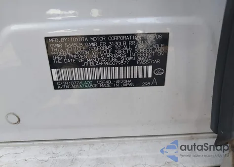 2008 Lexus Ls 460 from USA, damaged, VIN JTHBL46F985079877